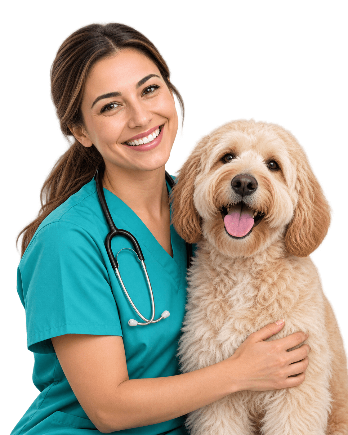 Veterinarian with a relaxed dog during an in-home veterinary visit