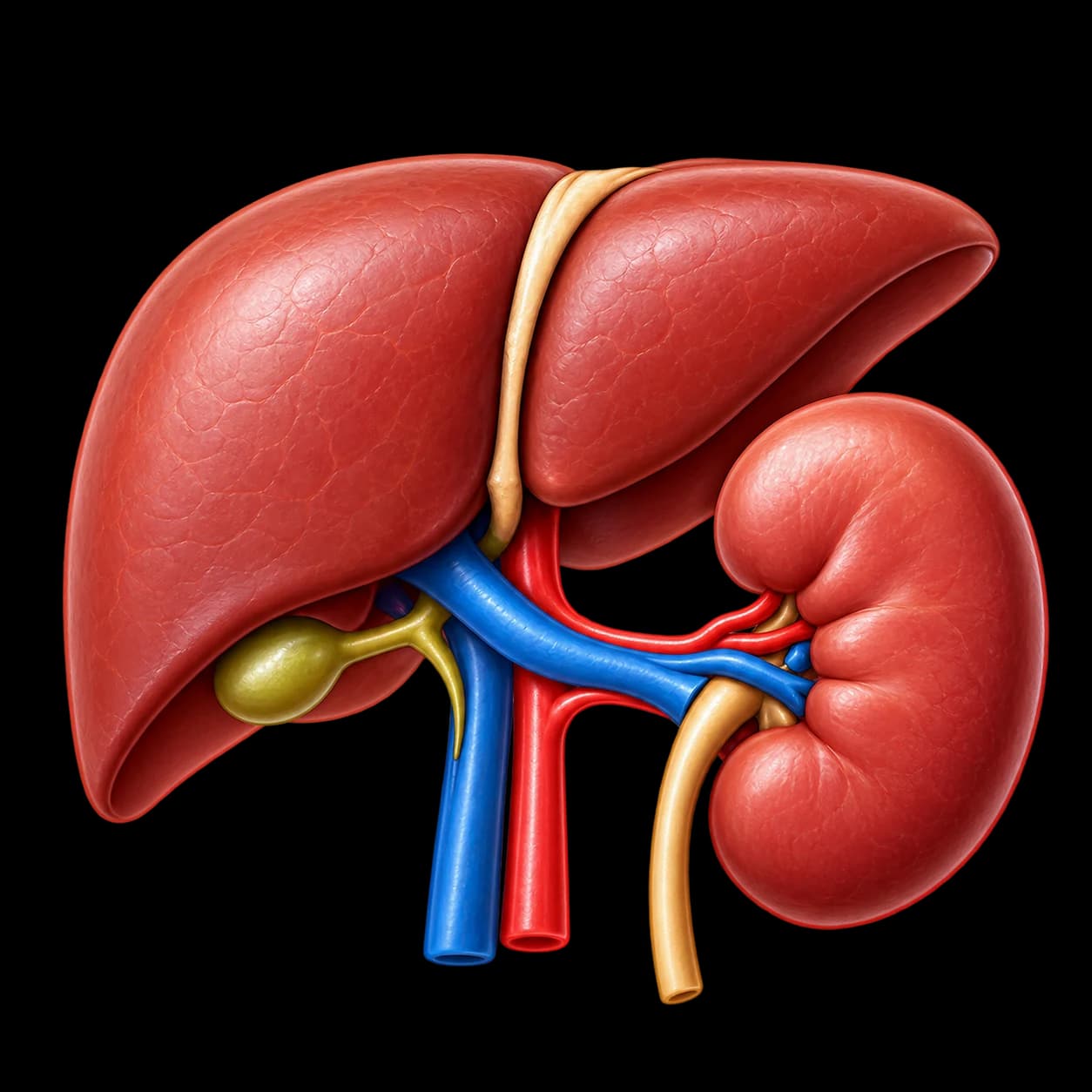 Kidney and liver anatomy illustration